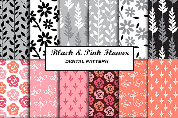 Download Flowers Black &amp; Pink Digital Pattern - Pink digital pattern Collection