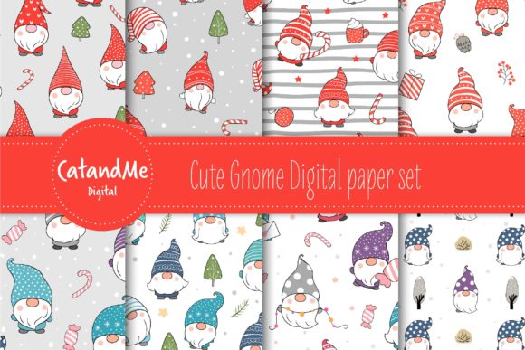 Download Cute Gnome Digital Paper Set - Gnome digital paper Collection