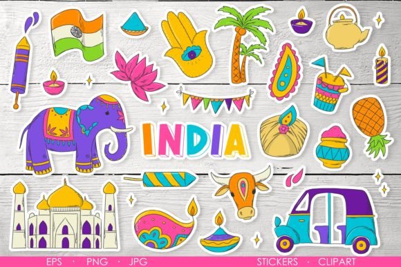 Download INDIA Stickers, Clip Art, Doodles Set - Clip art Collection