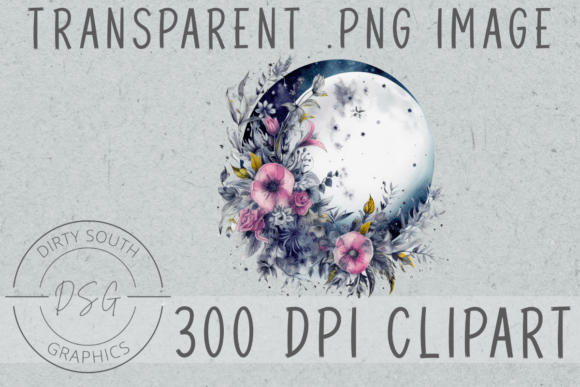Download Watercolor Floral Moon Clip Art - Clip art Collection