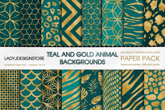 Download Teal and Gold Animal Digital Paper - Animal digital paper Collection