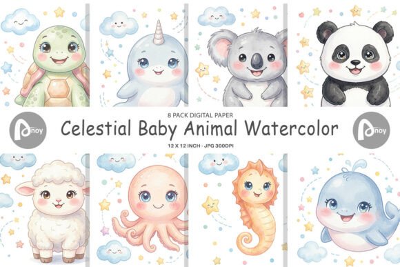 Download Celestial Baby Animal Digital Paper - Animal digital paper Collection