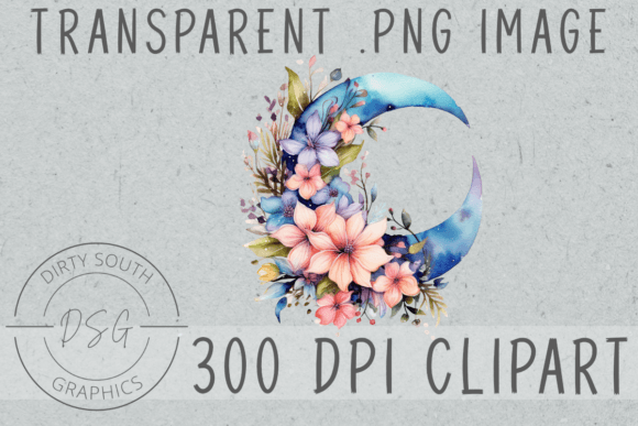 Download Floral Watercolor Moon Clip Art - Clip art Collection