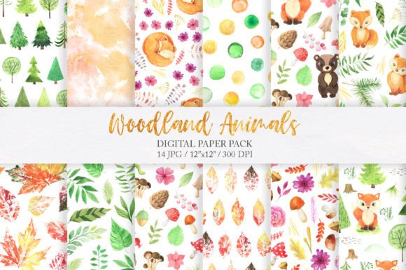 Download Watercolor Woodland Animal Digital Paper - Animal digital paper Collection