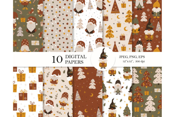 Download Christmas Gnome Digital Paper Pack - Gnome digital paper Collection