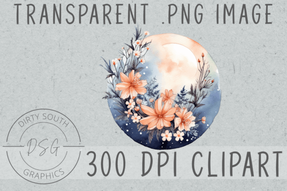 Download Floral Watercolor Moon Clip Art - Clip art Collection