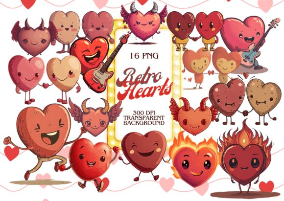 Download Retro Valentine's Hearts Clip Arts - Clip art Collection