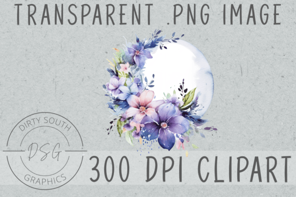 Download Watercolor Floral Moon Clip Art - Clip art Collection