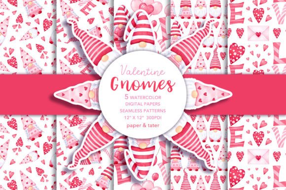 Download Watercolor Valentine Gnome Digital Paper - Gnome digital paper Collection