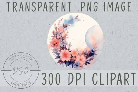 Download Watercolor Floral Moon Clip Art - Clip art Collection