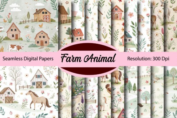 Download Watercolor Farm Animal Digital Paper - Animal digital paper Collection
