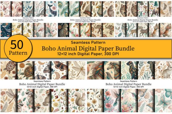 Download Boho Animal Digital Paper Bundle - Animal digital paper Collection