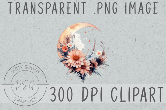 Download Floral Watercolor Moon Clip Art - Clip art Collection